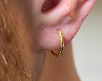 Mens Hoop Earrings 18k Gold 10mm Mens Mini Huggie Hoop Earrings - Main Image