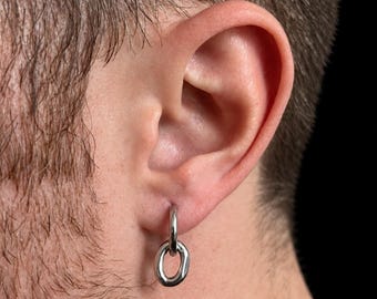 Mens Earrings - Mens Gold Dangle Earring - Chain Link Earring For Men - Mens Drop Earrings - Mens Jewelry - Single Chain Earring