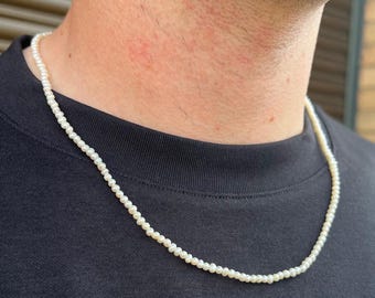 Mens Necklace - Thin Pearl Necklace For Men - Mens Chain - Freshwater Pearl Chain Necklace - Mens Jewelry 5A Freshwater Pearl Necklace Gift