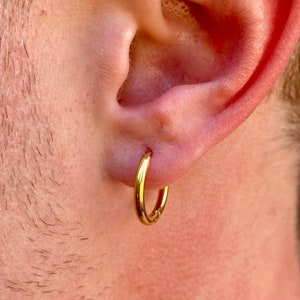 Herren Creolen - Gold 16 mm - Herren Creolen - Gold Creolen für Männer - Gold Creolen, schlichte Creolen - Herren Schmuck von Twistedpendant