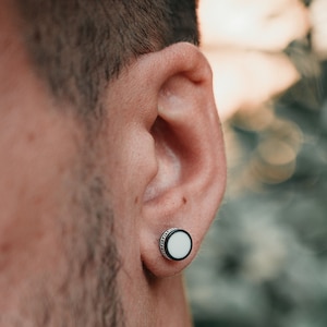Mens Earrings - White Stud Earrings Men - Large Black & White Stud Earrings For Men - Mens Stud Earrings - Mens Jewelry - By Twistedpendant