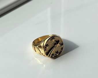 18K Gold Star Ring - Gold Plated Signet Ring For Men - Mens Ring - Mens Jewelry - Mens Gold Pinky Ring - Large Gold Rings By Twistedpendant