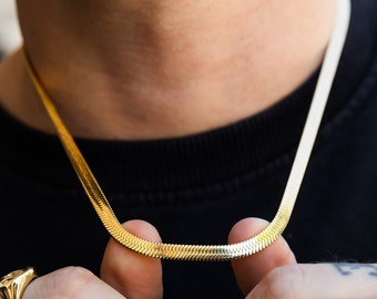 Gold Snake Chain, Mens Necklace Chain, 3mm / 5mm Gold Chain, 18K Gold Necklace, Herringbone Chain, Mens Jewelry Gifts Him - Twistedpendant