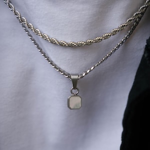 Silver Mini Gemstone Necklace - Mens Necklace - Silver Pearl Pendant Necklace For Men - Mens Jewelry - Mens Gold Pendant Charm With Chain