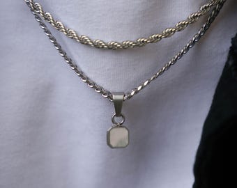 Silver Mini Gemstone Necklace - Mens Necklace - Silver Pearl Pendant Necklace For Men - Mens Jewelry - Mens Gold Pendant Charm With Chain