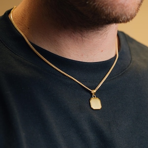 18K Gold Plated Octagon Pendant Necklace For Men - 925 Sterling Silver Matte Octagon Necklace - Small Gold Chain Pendant - Mens Jewellery