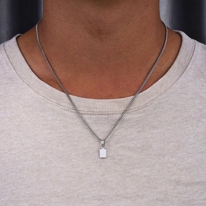 Silver Mens Necklace, Mini 925 Sterling Silver Bar Pendant Necklace For Men - Silver Chain Pendant - Micro Smooth Pendant By Twistedpendant