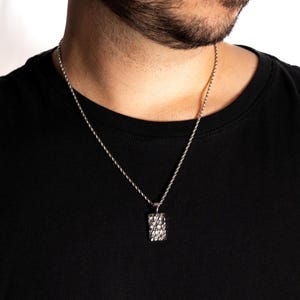 Mens Pendant - Silver Hammered Totem Pendant Necklace For Men - Rectangle Necklace Pendant - Mens Silver Pendant Men Jewelry Gifts UK