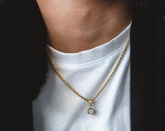 18K Gold Pearl Pendant Necklace - Mens Gold Necklace - Gold Chain With Pendant - Mens Jewelry - White Pendant Necklace By Twistedpendant