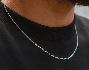 Mens Silver Chain - Thin 2mm Silver Cuban Chain Necklace, Mens Jewelry - 18K Gold Chains For Men - Steel Chain Necklace - By Twistedpendant