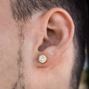 Mens Stud Diamond Earrings CZ 18K Gold Diamond Earrings - 925 Sterling Silver Mens Earrings Set - Gold Earrings Men, Men Earrings