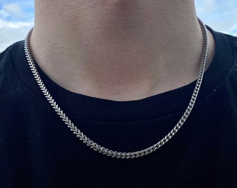 Silver Franco Chain, Mens Necklace 4mm Thick Silver Chain, Wheat Link Silver Chain, Thin Silver Necklace Men, Mens Jewelry By Twistedpendant