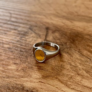 Mens Ring Tigers Eye Silver Ring - 18K Gold Gemstone Ring - Mens Signet Rings - Gold Signet Ring - Rings for Men - Silver Pinky Ring Gifts