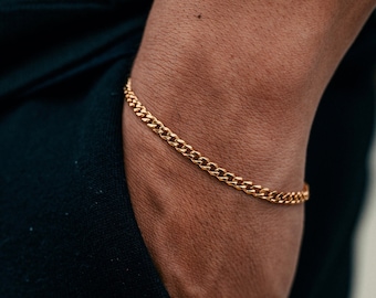 18k Gold Mens Bracelet Chain For Men, Cuban Link Bracelet Chain, Mens Gold Chain Curb Gold Bracelets For Women Men Bracelet, Women's Chains