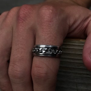 Mens Ring Fidget Spinner Ring Meditation Ring Rotating Thumb / Pinky Ring Men Men Signet Ring Silver Cuban Chain Spinner Ring image 5