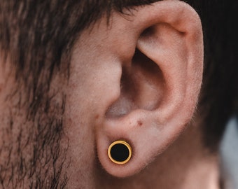Mens Earrings, Gold Stud Earrings For Men, Black & Gold Studs, Men Earrings Gifts, Mens Jewelry, Gifts for Man UK - By Twistedpendant