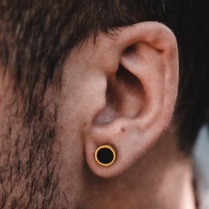 Mens Earrings, Gold Stud Earrings For Men, Black & Gold Studs, Men Earrings Gifts, Mens Jewelry, Gifts for Man UK - By Twistedpendant