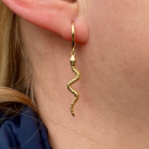 925 Sterling Silver Snake Earrings Snake Hoop Earrings, 18k Gold Snake Earrings, Women's Silver Snake Charm Earrings, Gold Snake Hoops image 2