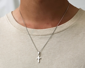 Mens Necklace - Silver Mini Cross Necklace - Cross Necklace - Gold Crucifix Pendant For Men - Cross And Chain, Men Jewelry By Twistedpendant