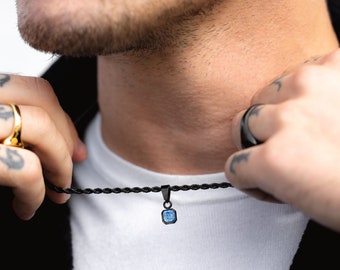Mens Lapis Lazuli Necklace, Mini Blue Pendant Necklace for Men, Black Chain Pendant - Mens Jewelry - Minimalist Necklace By Twistedpendant