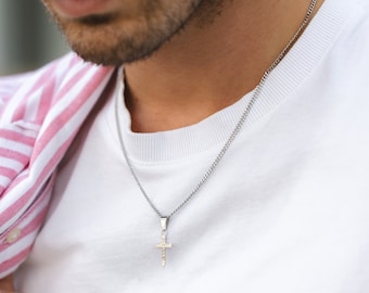 Silver Cross Necklace - Silver Cross Pendant Necklace For Men - Small 925 Sterling Silver Mens Cross Necklace - Mens Jewellery Gifts