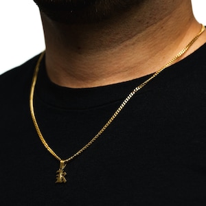 Collar con letra inglesa antigua de oro de 18 quilates para hombre - Collar con inicial para hombre - Cadena con inicial y colgante - Collar con colgante de oro de Twistedpendant