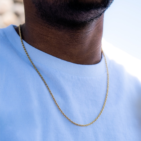 Gold 2mm Rope Chain, 18K Gold Mens Chain - Thin Gold Chain Necklace For Men - Minimalist Gold Jewelry - Mens Necklace By Twistedpendant