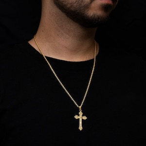 18K Gold Cross Necklace - Gold Cross Chain Pendant - Mens Gold Necklace - Cross Pendant For Men - Mens Jewelry - By Twistedpendant