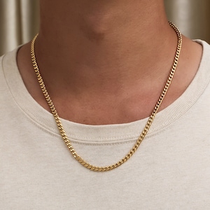 4mm 18K Gold Chain Necklace, Mens Gold Cuban Link Chain, Mens Jewelry - Gold Chain For Men - By Twistedpendant