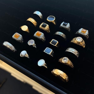 Herenring - zilveren zegelring met motiefpatroon voor heren - zilver / goud zegelring / band / pinkring - herensieraden - gouden herenring cadeau VK