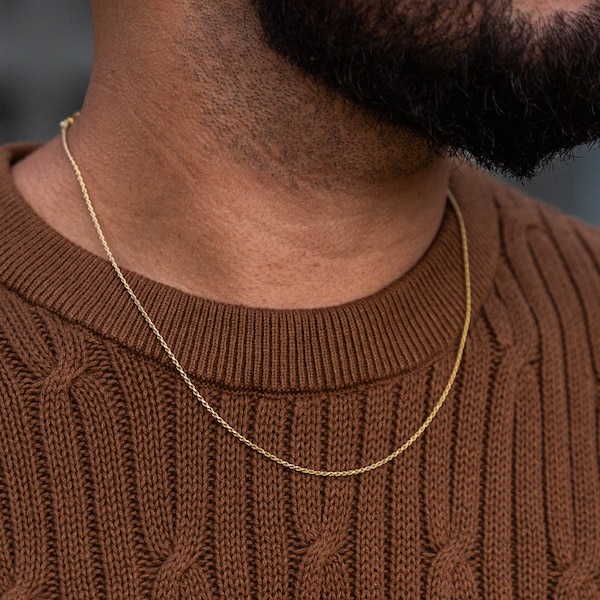 Thin Gold Chain, Mens Gold Rope Chain, 1.5mm Micro Gold Chain Necklace For Men - Minimalist Silver Necklace- Mens Jewelry- By Twistedpendant