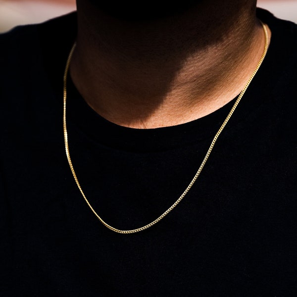 2mm Gold Chain Necklace, Mens Gold Curb Chain, 925 Sterling Silver 23K Plated Gold Chains - Mens Jewelry - By Twistedpendant