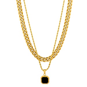 18k Gold Onyx Halskette, Herren Halskette Onyx Stein Anhänger Silber Kette Herren - Set 8 mm Kette & Onyx Halskette für Herren - Von Twistedpendant