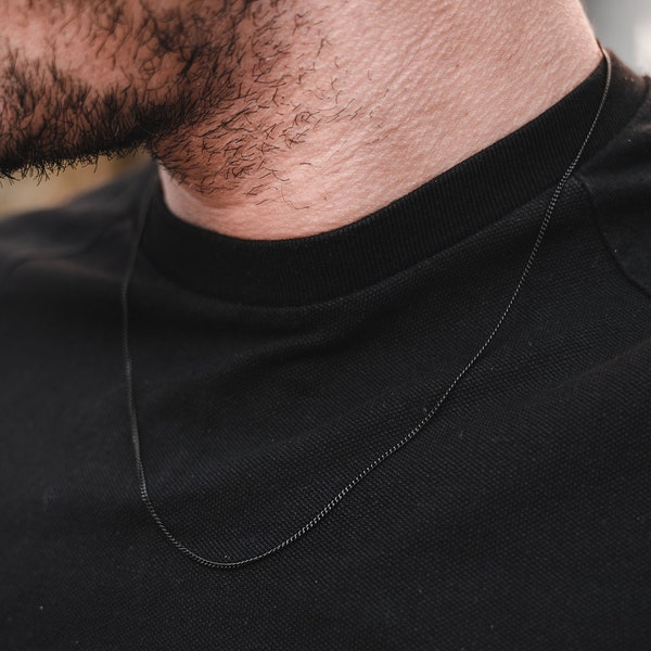 1.5mm Black Chain Necklace, Mens Black Curb Chain, Silver Chains / Gold Chain, Mens Gold Chain, Black Necklaces - By Twistedpendant