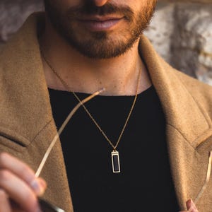 Herren Halskette - 18K Gold Onyx Rechteck Anhänger - Gold & Schwarz Anhänger Halskette für Herren - Herren Schmuck - Kette mit Anhänger Geschenke