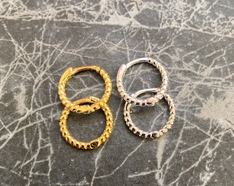 Mens Gold Hoop Earrings - Mini Gold Hoops For Men - 10mm Ridged Hoop Earrings Men, Gold Hoop Earrings, Sterling Silver Earring, Mens Jewelry