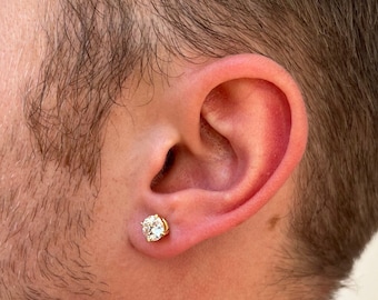 Mens Earrings, 18K Gold Stud Diamond Earrings Mens Moissanite Earrings  VVS1 Diamond Stud Earrings Mens Jewelry Gift By Twistedpendant