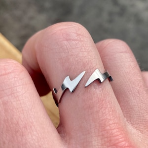 Mens Ring - Silver Lightning Bolt Ring for Men - Mens Silver Ring - Unisex Adjustable Band Ring - Gold Signet Ring Men - By Twistedpendant