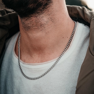 Silver Connell Curb Chain - Silver 5mm Chain Necklace For Men - Mens Silver Chain - Stainless Steel Mens Necklace - Mens Jewellery Gifts