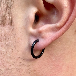 Mens Earrings - Black Hoop 16mm / 18mm Stainless Steel Hoop Earrings - Hoops for Men - Huggie Earrings, Mens Earring Hoops Simple Jewelry