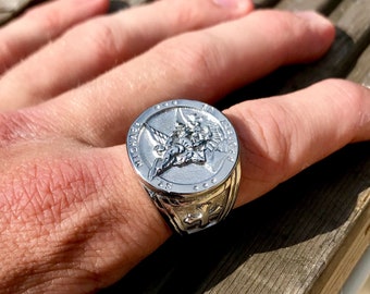 Mens Silver St Michael Ring  Signet Sovereign - Jewelry Gift mans ring Mens Jewelry