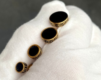 Mens Earrings, Black Stud Earrings, Mens Stud Earrings, Gold Stud Earrings Man, Greek Pattern Studs for Men, Men Jewelry - By Twistedpendant