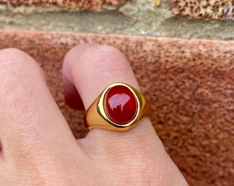 Gold Signet Ring Men, Red Agate Mens Pinky Ring, Gemstone Signet Ring, Gold Rings for Men, Mens Ring, Pinky Ring Men - By Twistedpendant