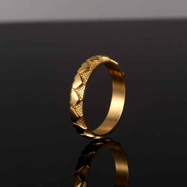 Mens Ring - Thin Gold Love Band Ring for Men - Mens 18K Gold Ring - Love Heart Ring - Mens Valentines Gift For Him / Her - Silver Rings Men