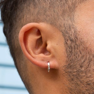 Mens Earrings - Mens Silver Hoop Earrings - 12mm Small Gold Hoop Earrings For Men - 925 Sterling Silver Hoops - Huggie Earring Gifts For Men