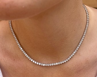 Silver Tennis Necklace 2mm/3mm, Silver Chain Necklace, 14K Gold Chain for Women, Dainty Silver Diamond Tennis Chain, Gold Plated Chain Gifts