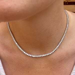 Silver Tennis Necklace 2mm/3mm, Silver Chain Necklace, 14K Gold Chain for Women, Dainty Silver Diamond Tennis Chain, Gold Plated Chain Gifts