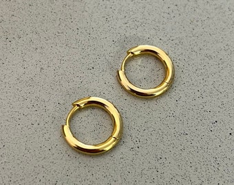 Mens Earrings - Gold Hoop Earrings - Mens Gold Hoop Earrings - Thick 15mm Hoop Earrings For Men - Gold Earrings - By Twistedpendant