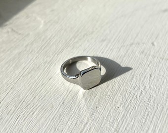 Bague pour homme - Chevalière en argent - Chevalière carrée - Bague en or pour homme - Bague en acier inoxydable - Chevalière en argent Pinky Ring Men - Bague minimaliste