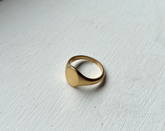 18K Gold Matte Signet Ring - Mens Ring - Brushed Gold Rings for Men - Oval Pinky Ring - Mens Jewelry - Gifts For Him - By Twistedpendant